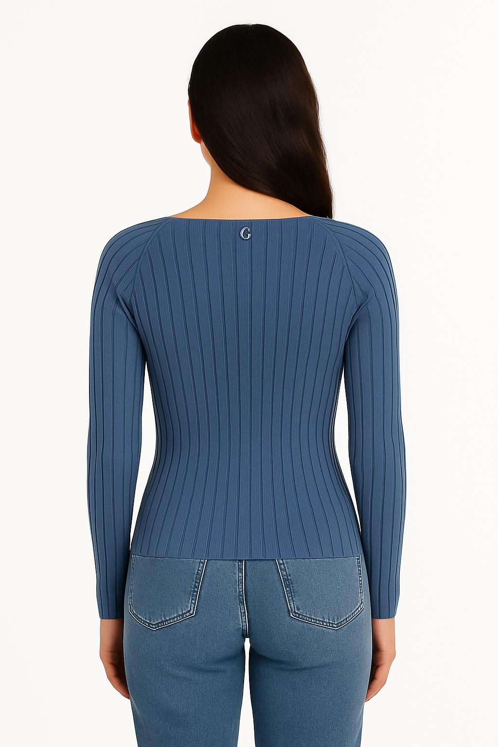 Maglia Guess Donna in Maglia a Coste con Scollo Incrociato
