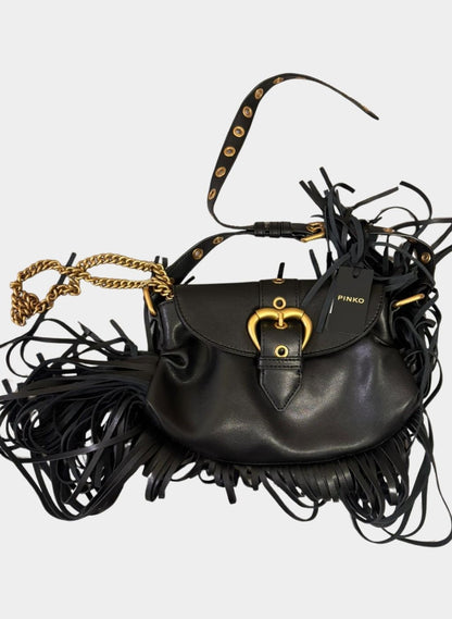 PINKO JOLENE MINI SHOULDER BAG WITH LONG FRINGING
