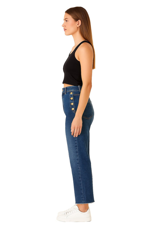 Jeans Guess Donna a Vita Alta con Bottoni Laterali