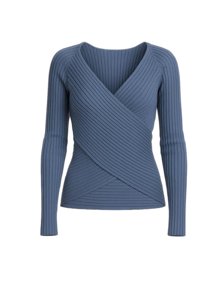 Maglia Guess Donna in Maglia a Coste con Scollo Incrociato