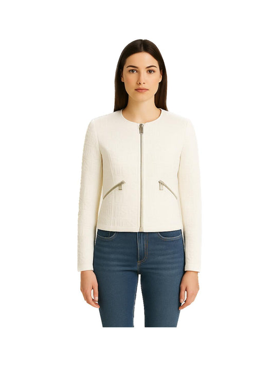 Giacca Guess Donna in Tessuto Jacquard Bianco con Logo
