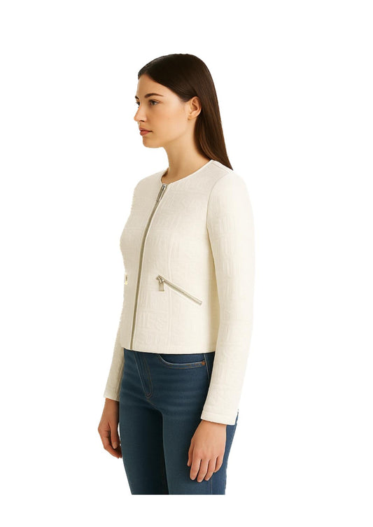 Giacca Guess Donna in Tessuto Jacquard Bianco con Logo