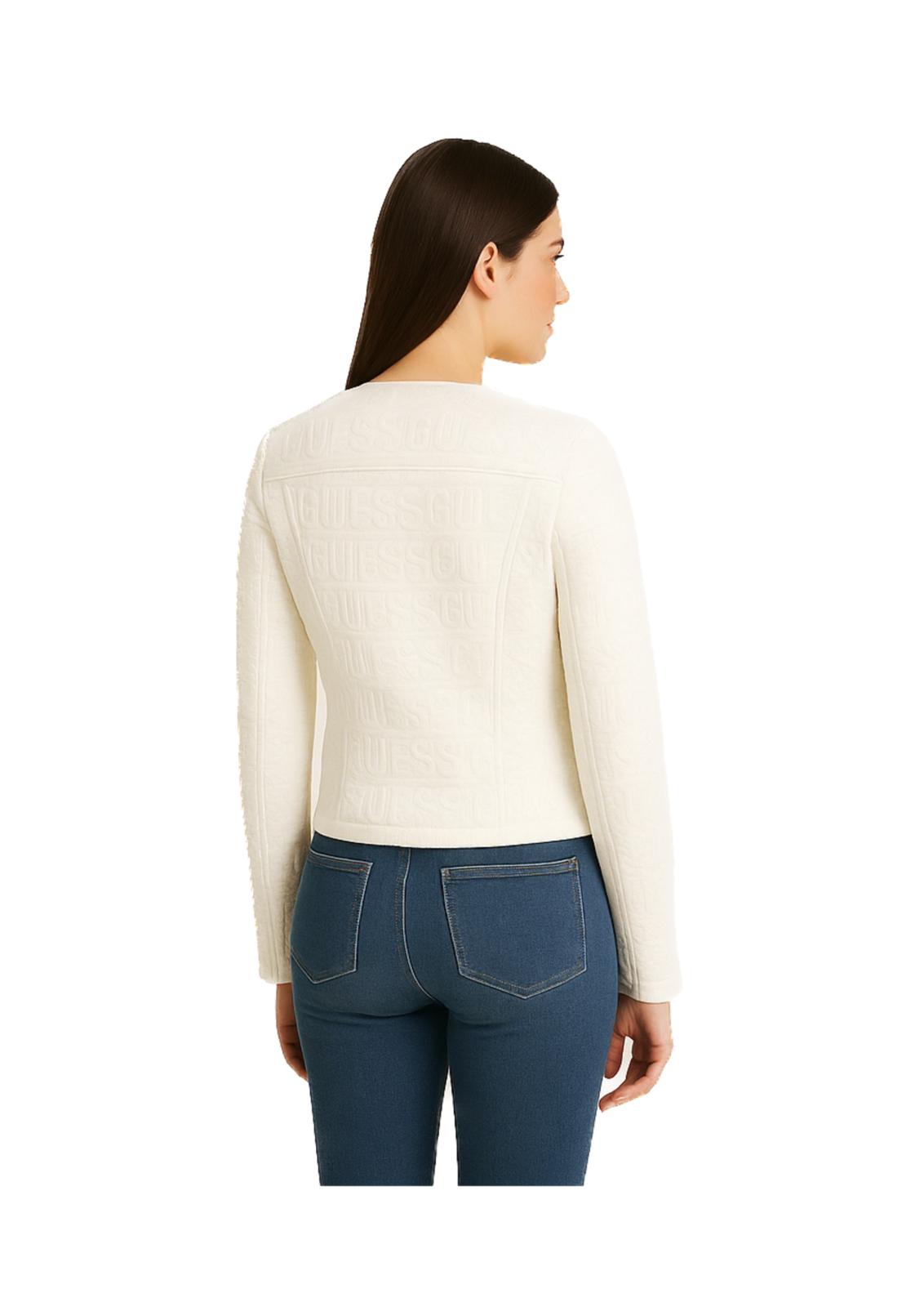 Giacca Guess Donna in Tessuto Jacquard Bianco con Logo