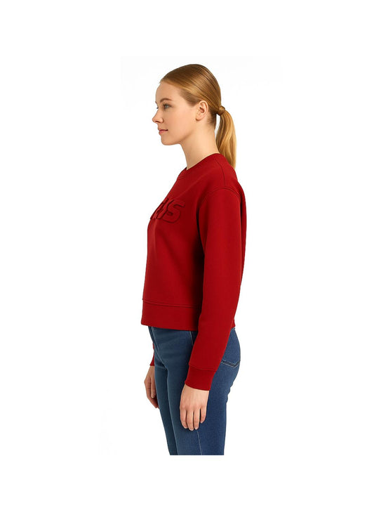 Felpa Guess Donna in Cotone Rosso con Logo in Rilievo