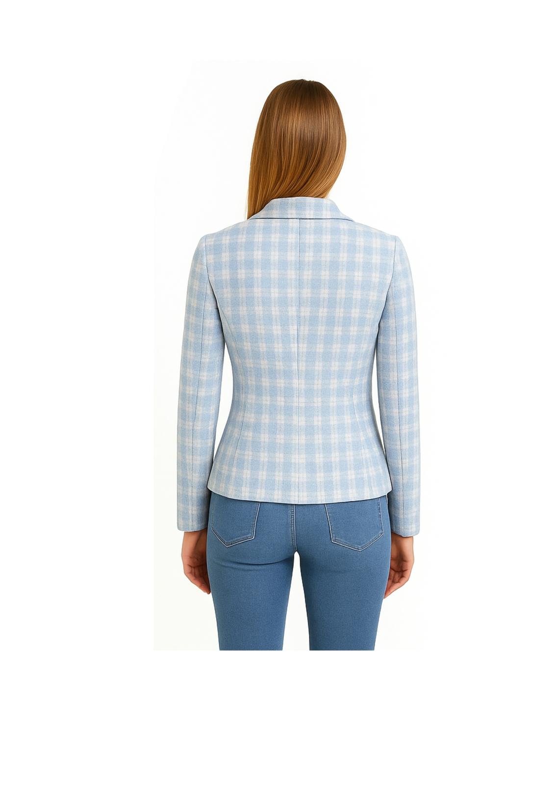 Blazer doppiopetto a quadri azzurro e bianco