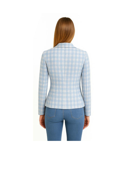 Blazer doppiopetto a quadri azzurro e bianco