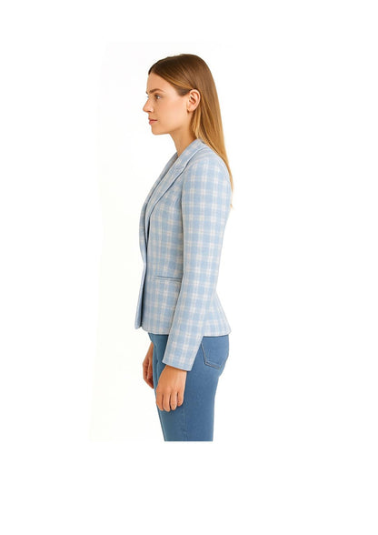 Blazer doppiopetto a quadri azzurro e bianco