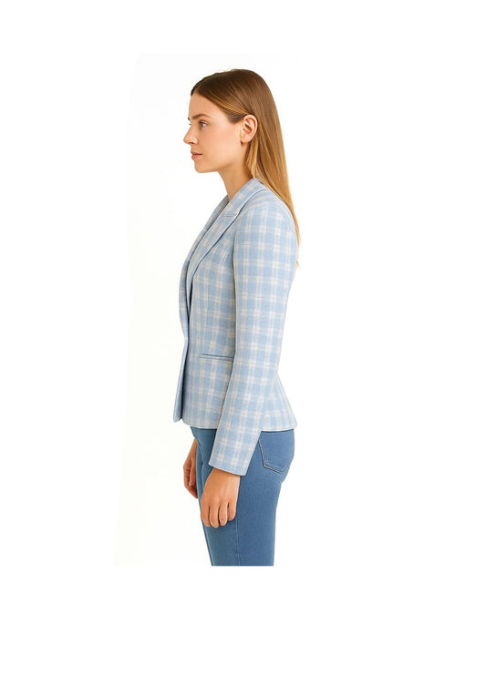 Blazer doppiopetto a quadri azzurro e bianco