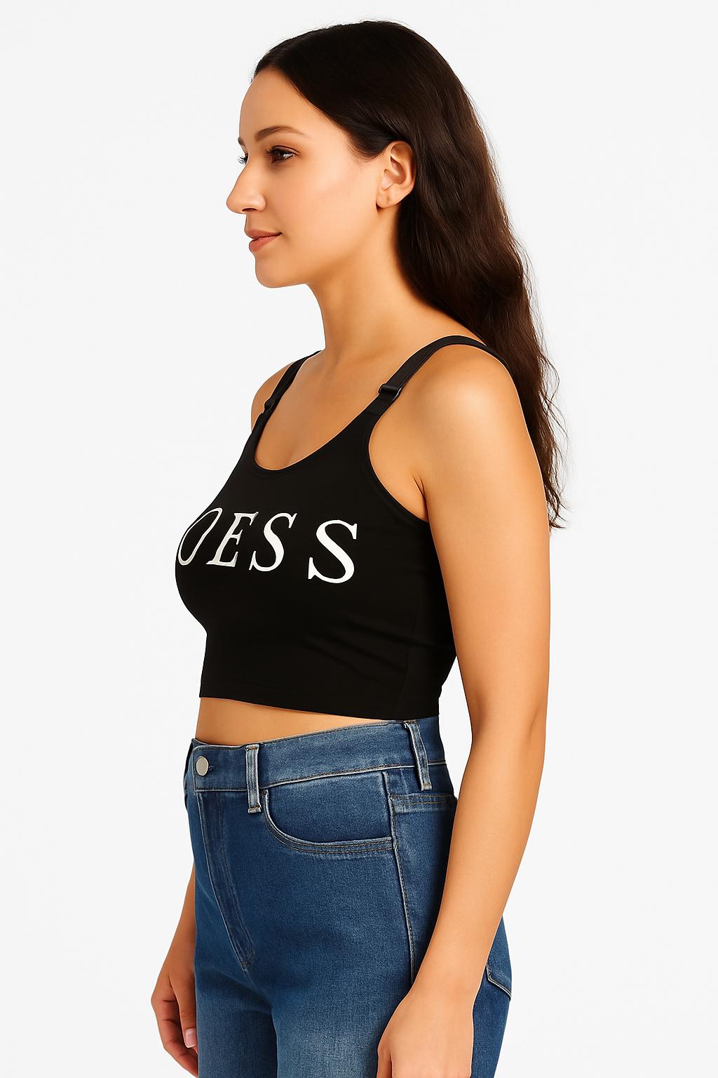 Top Sportivo Guess Donna in Nero con Logo