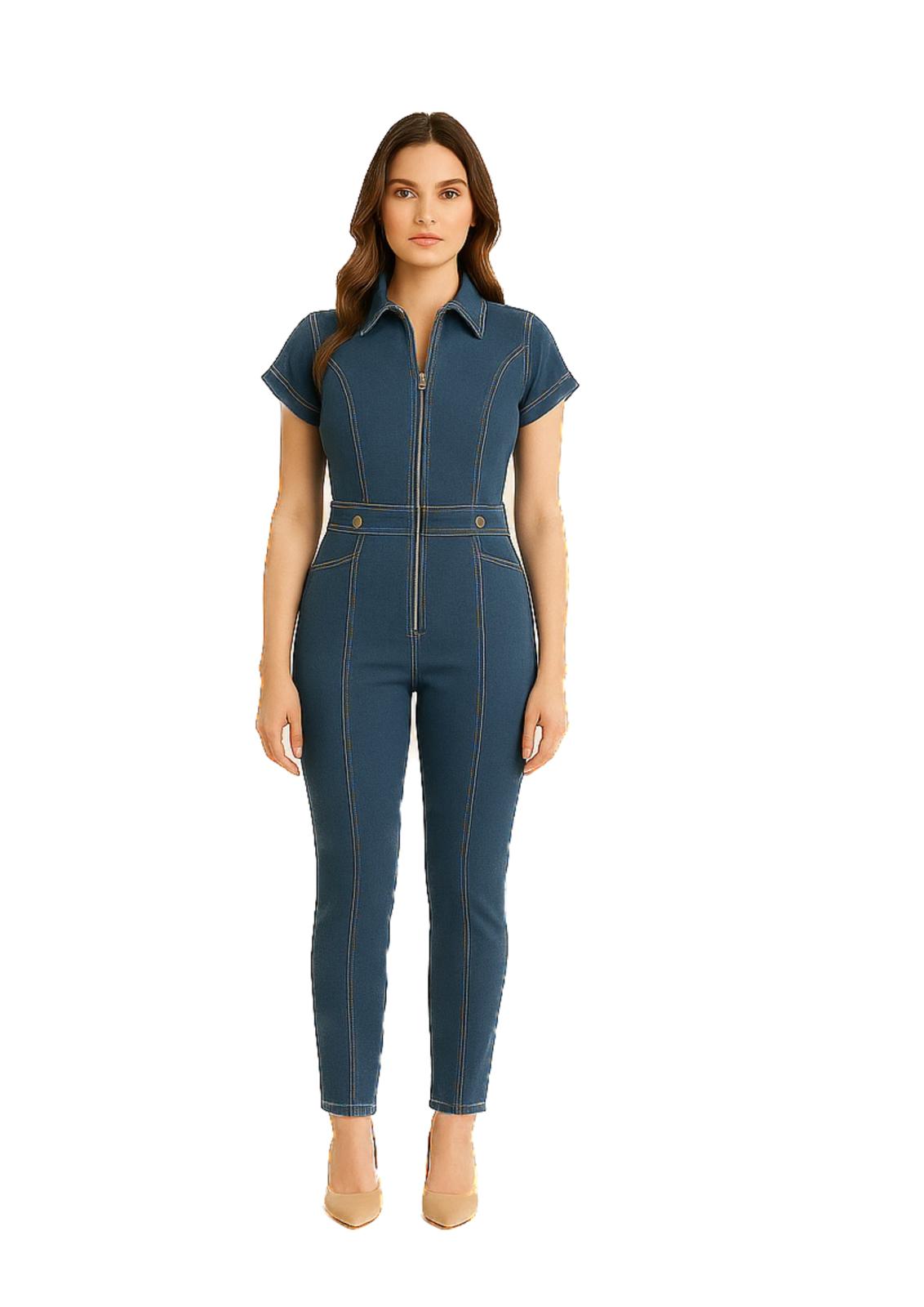 Tuta Guess Donna in Denim con Zip Frontale