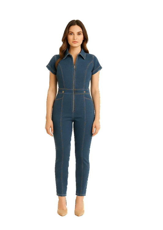 Tuta Guess Donna in Denim con Zip Frontale