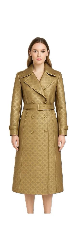 Trench Guess Donna in Ecopelle Oro con Motivo Logo